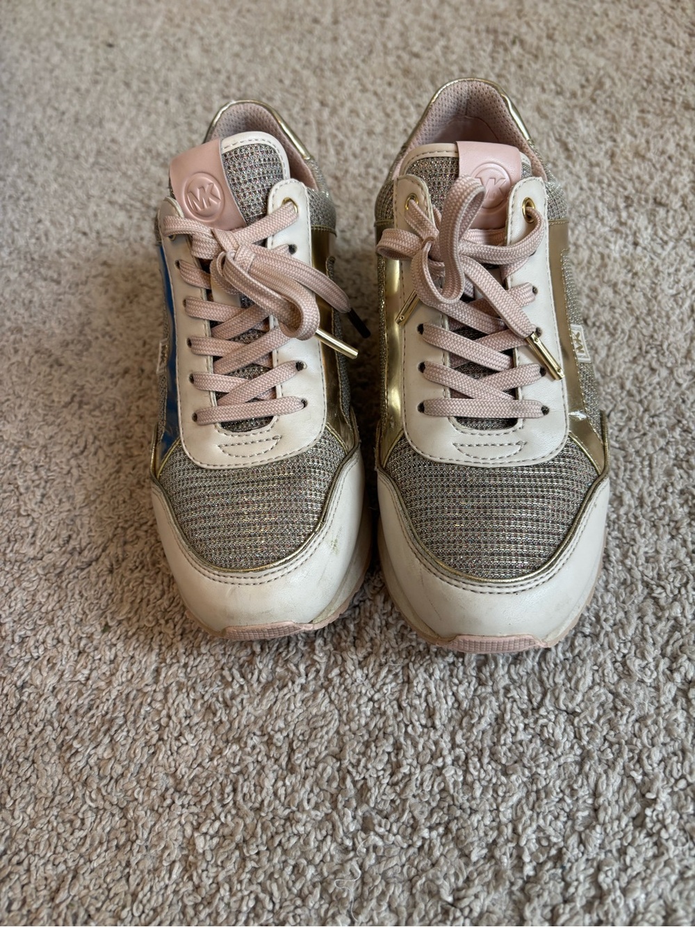 Michael Kors Girls Metallic Gold and Blush Lace-Up Sneakers